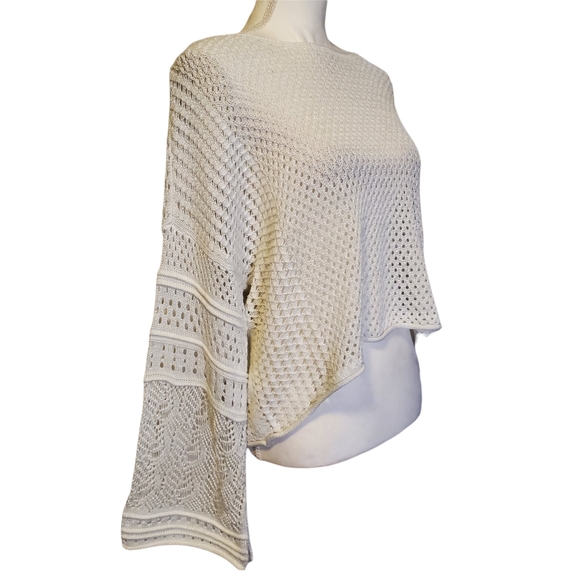LC Lauren Conrad White Pointelle Crop Bell Sleeve Sweater - Picture 6 of 13